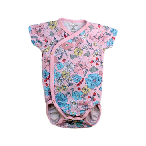 A Pink Short Sleeve Bodysuits from Polarn O. Pyret in size 3-6M for girl. (Front View)