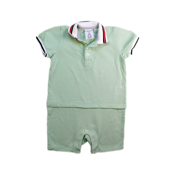 A Green Short Sleeve Rompers from Polarn O. Pyret in size 3-6M for boy. (Front View)