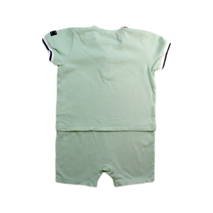A Green Short Sleeve Rompers from Polarn O. Pyret in size 3-6M for boy. (Back View)