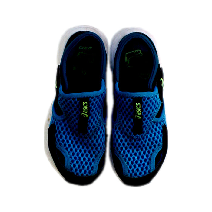 A Blue Sneakers from ASICS in size 6T for boy. (Back View)