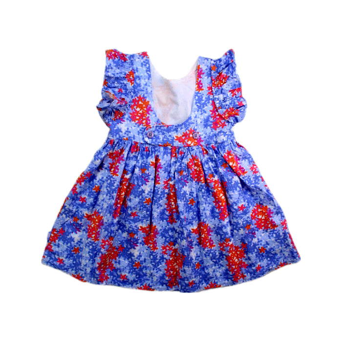A Blue Sleeveless Dresses from Tutto Piccolo in size 4T for girl. (Back View)