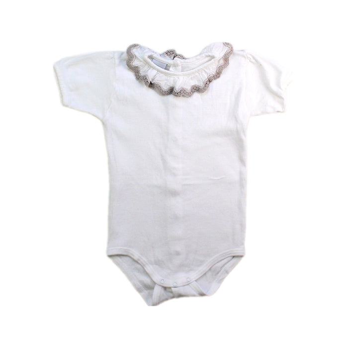 A White Short Sleeve Bodysuits from Babidu in size 6-12M for girl. (Front View)