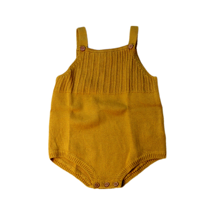 A Yellow Sleeveless Rompers from Cyrillus in size 6-12M for girl. (Front View)