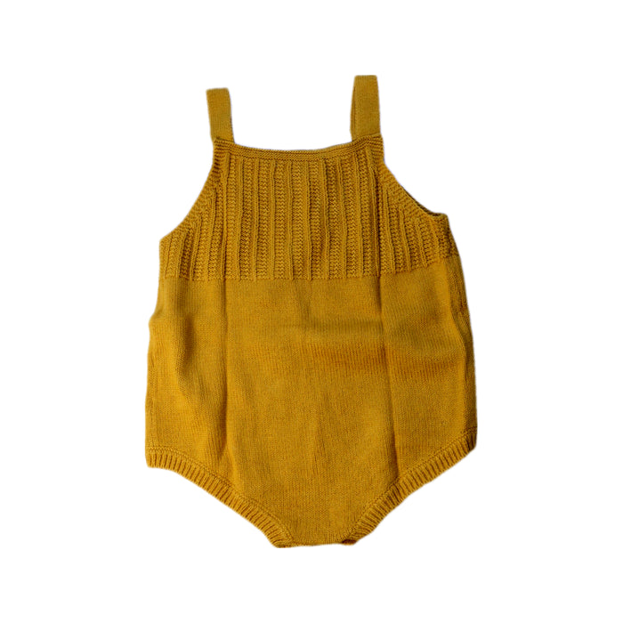 A Yellow Sleeveless Rompers from Cyrillus in size 6-12M for girl. (Back View)