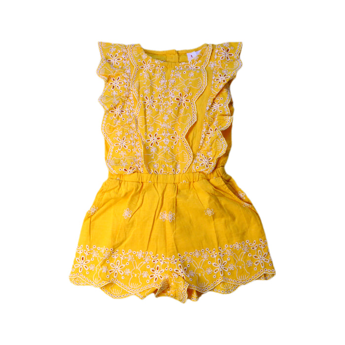 A Yellow Sleeveless Rompers from Seed in size 3T for girl. (Front View)
