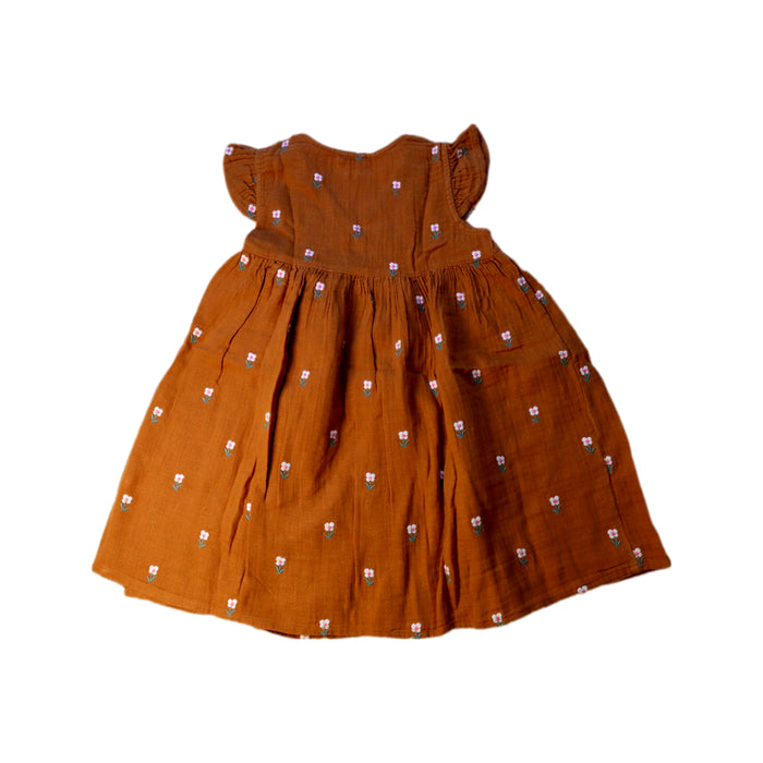 A Brown Sleeveless Dresses from Bout'Chou in size 3T for girl. (Back View)