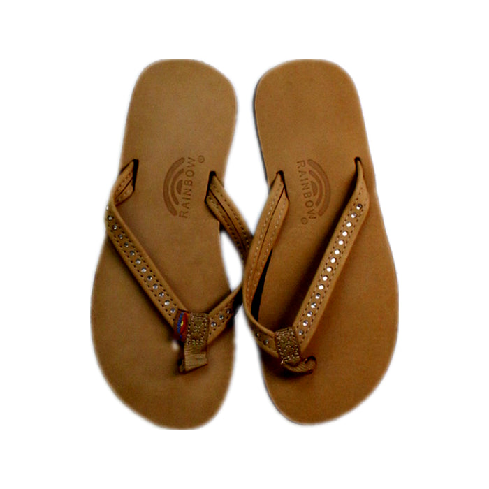 A Beige Flip Flops from Rainbow® in size 7Y for girl. (Back View)