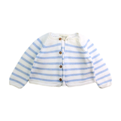 A Blue Cardigans from Nanos in size 6-12M for neutral. (Front View)