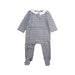 A Navy Long Sleeve Rompers from Jacadi in size 3-6M for boy. (Front View)