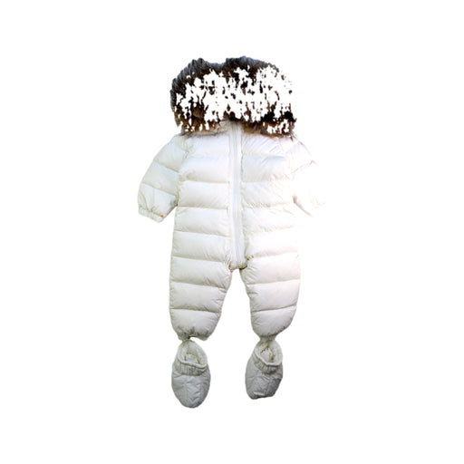 A White Snowsuits from Moncler in size 12-18M for neutral. (Front View)