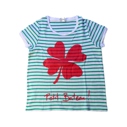 A Green Short Sleeve T Shirts from Petit Bateau in size 4T for girl. (Front View)