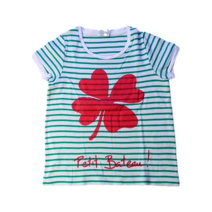 A Green Short Sleeve T Shirts from Petit Bateau in size 4T for girl. (Front View)