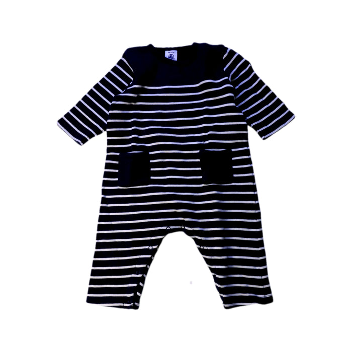 A Navy Long Sleeve Rompers from Petit Bateau in size 3-6M for boy. (Front View)