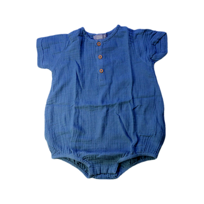 A Blue Short Sleeve Rompers from Monoprix in size 6-12M for boy. (Front View)