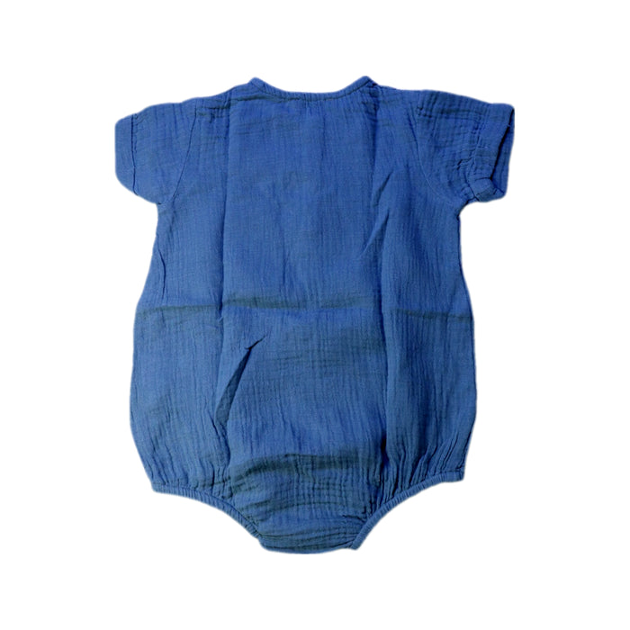 A Blue Short Sleeve Rompers from Monoprix in size 6-12M for boy. (Back View)