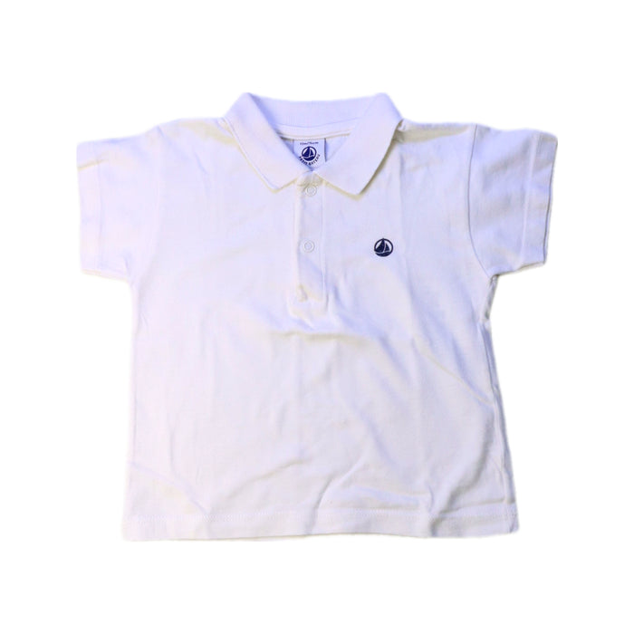 A White Short Sleeve Polos from Petit Bateau in size 6-12M for boy. (Front View)