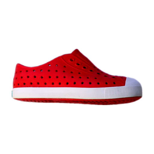 A Red Slip Ons from Native Shoes in size 6T for neutral. (Front View)