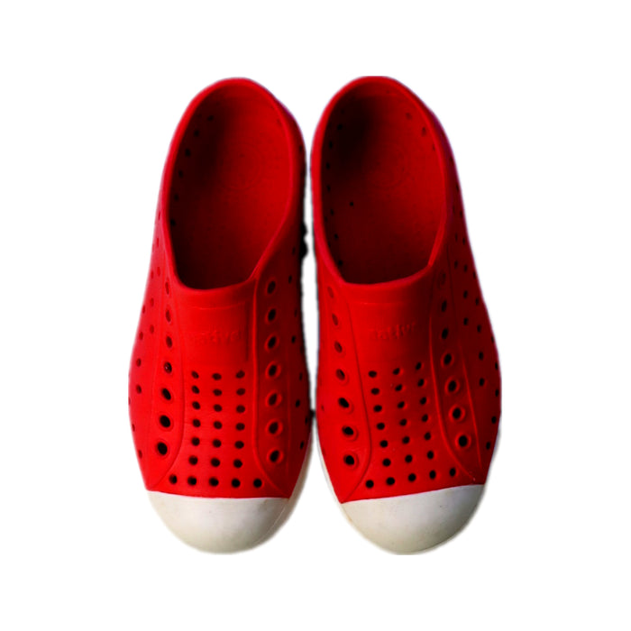 A Red Slip Ons from Native Shoes in size 6T for neutral. (Back View)