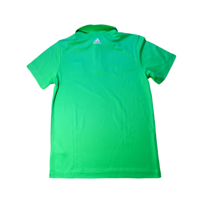 A Green Short Sleeve Polos from Adidas in size 11Y for boy. (Back View)