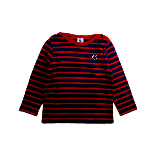 A Navy Long Sleeve T Shirts from Petit Bateau in size 3T for boy. (Front View)