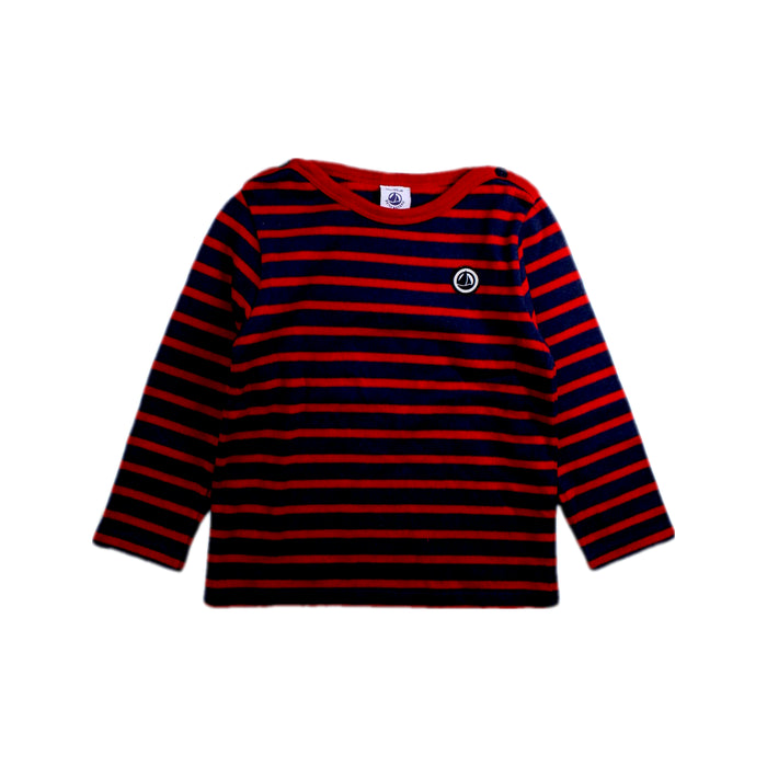 A Navy Long Sleeve T Shirts from Petit Bateau in size 3T for boy. (Front View)