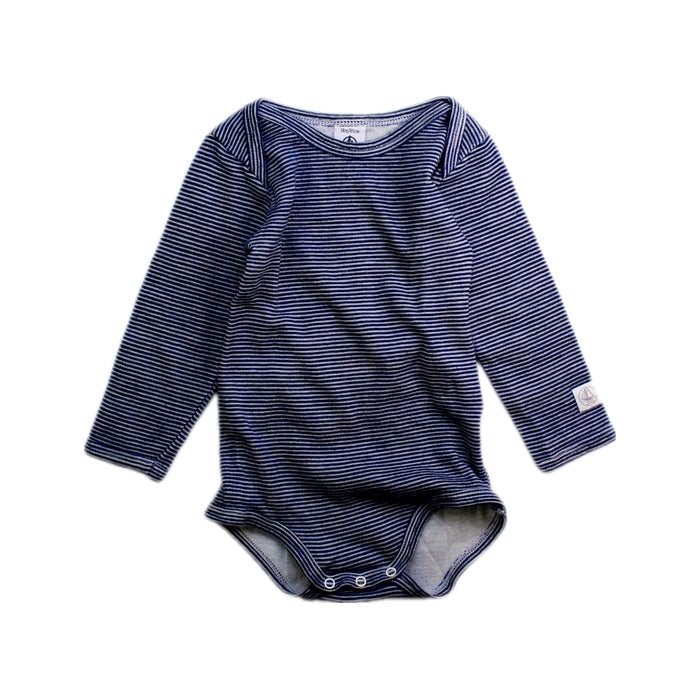 A Navy Long Sleeve Bodysuits from Petit Bateau in size 12-18M for neutral. (Front View)