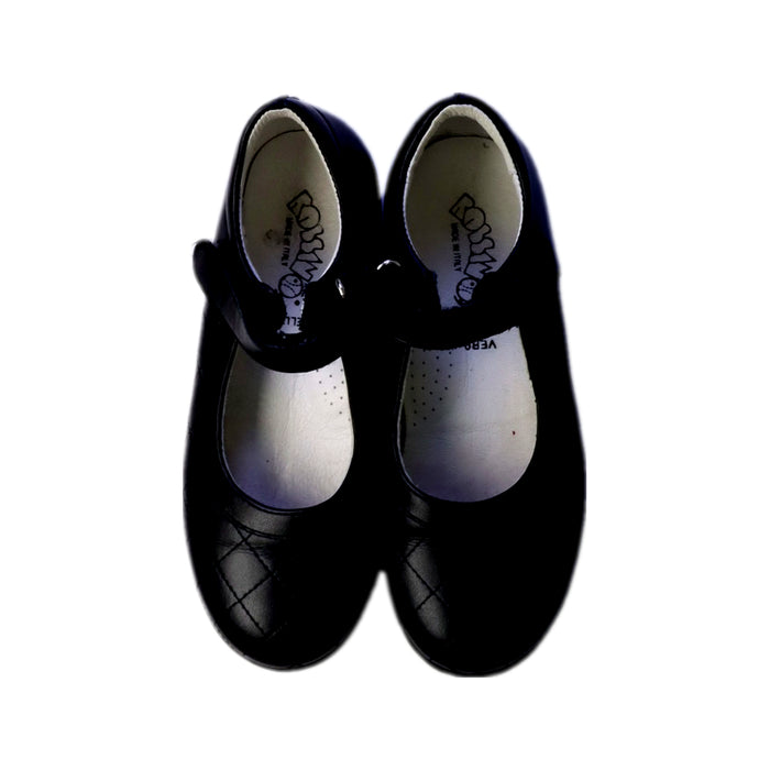 A Black Flats from Rossano in size 5T for girl. (Back View)