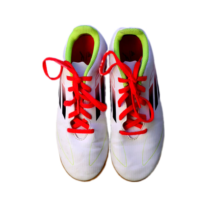 A White Cleats/Soccer Shoes from Adidas in size 9Y for boy. (Back View)