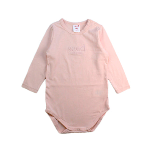 A Pink Long Sleeve Bodysuits from Seed in size 6-12M for girl. (Front View)
