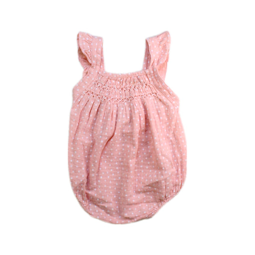 A Pink Sleeveless Rompers from Nanos in size 0-3M for girl. (Front View)