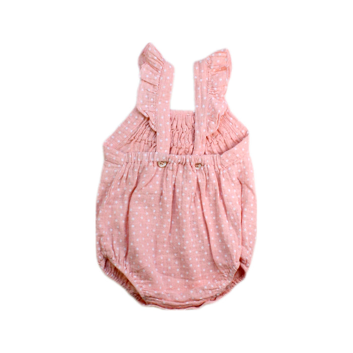 A Pink Sleeveless Rompers from Nanos in size 0-3M for girl. (Back View)