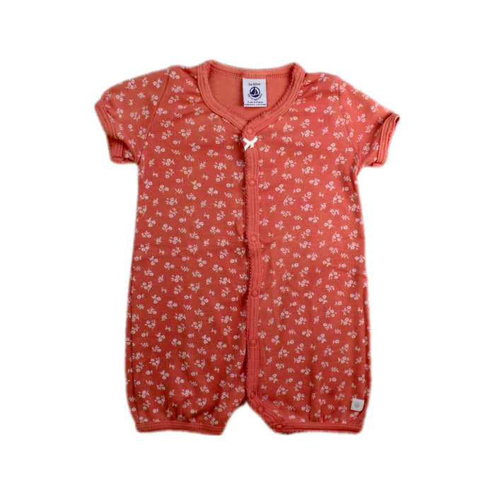 A Orange Short Sleeve Rompers from Petit Bateau in size 0-3M for girl. (Front View)