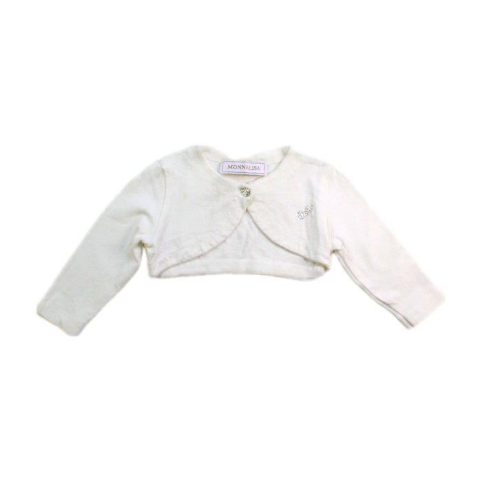 A White Cardigans from Monnalisa in size 6-12M for girl. (Front View)