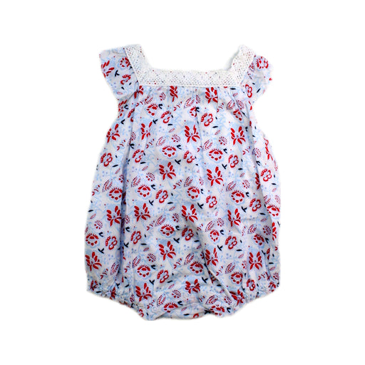 A Blue Sleeveless Rompers from Janie & Jack in size 0-3M for girl. (Front View)
