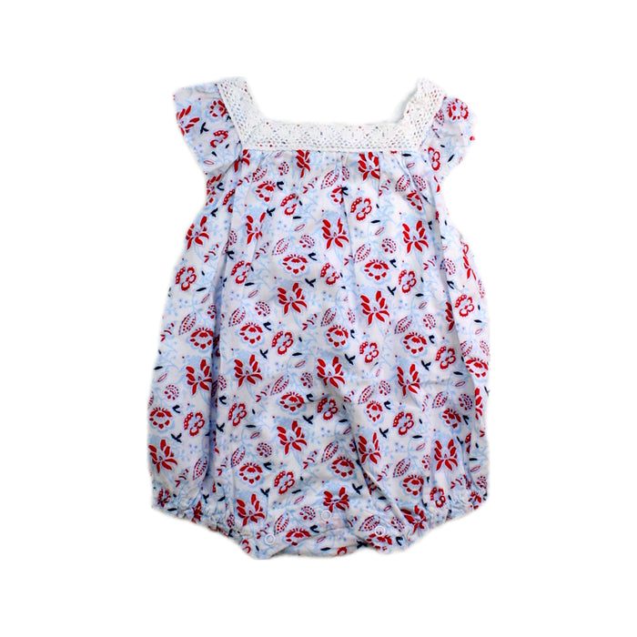 A Blue Sleeveless Rompers from Janie & Jack in size 0-3M for girl. (Front View)