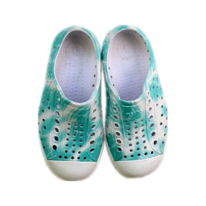 A Teal Slip Ons from Native Shoes in size 3T for neutral. (Back View)