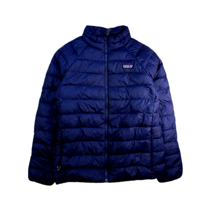 A Navy Puffer/Quilted Jackets from Patagonia in size 14Y for boy. (Front View)