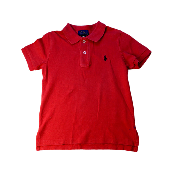 A Red Short Sleeve Polos from Polo Ralph Lauren in size 4T for boy. (Front View)