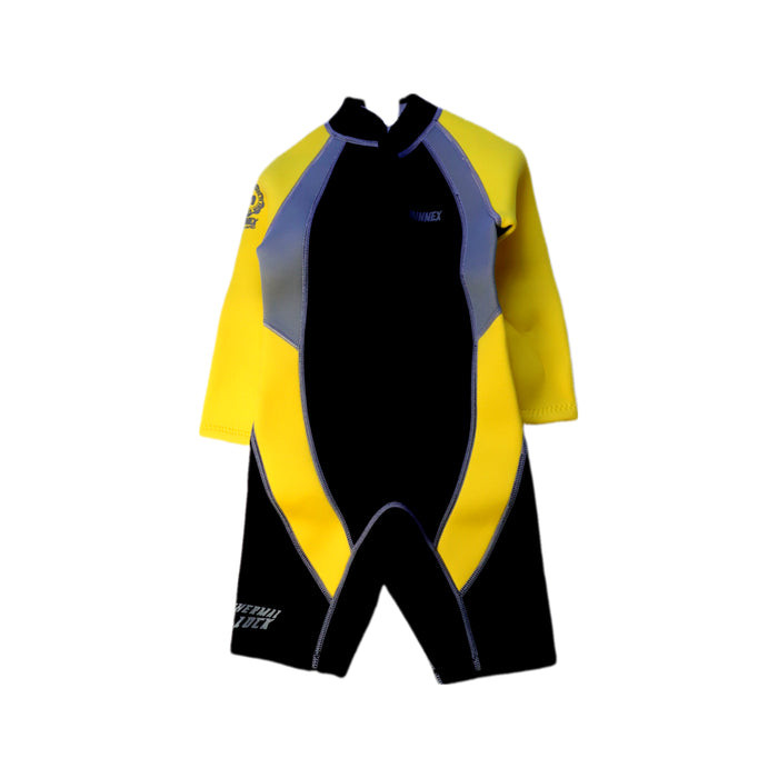 A Yellow Wetsuits from Minnex in size 4T for neutral. (Front View)