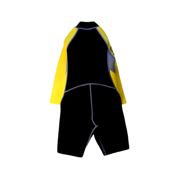 A Yellow Wetsuits from Minnex in size 4T for neutral. (Back View)