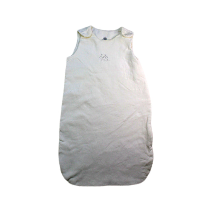 A White Sleepsacs from Petit Bateau in size 3-6M for neutral. (Front View)
