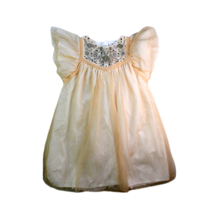 A Ivory Short Sleeve Dresses from Chateau de Sable in size 4T for girl. (Front View)
