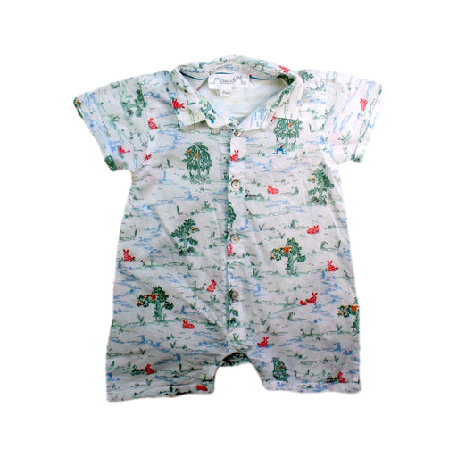 A Green Short Sleeve Rompers from Chateau de Sable in size 0-3M for boy. (Front View)