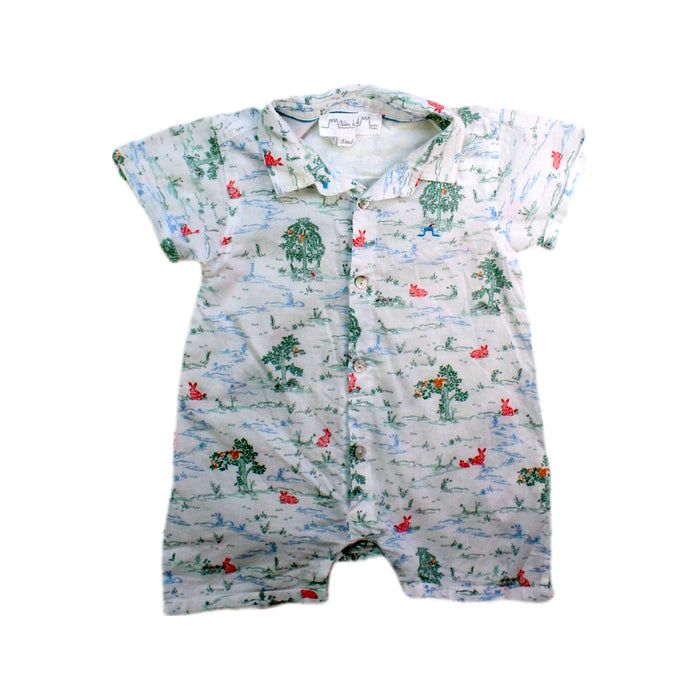 A Green Short Sleeve Rompers from Chateau de Sable in size 0-3M for boy. (Front View)