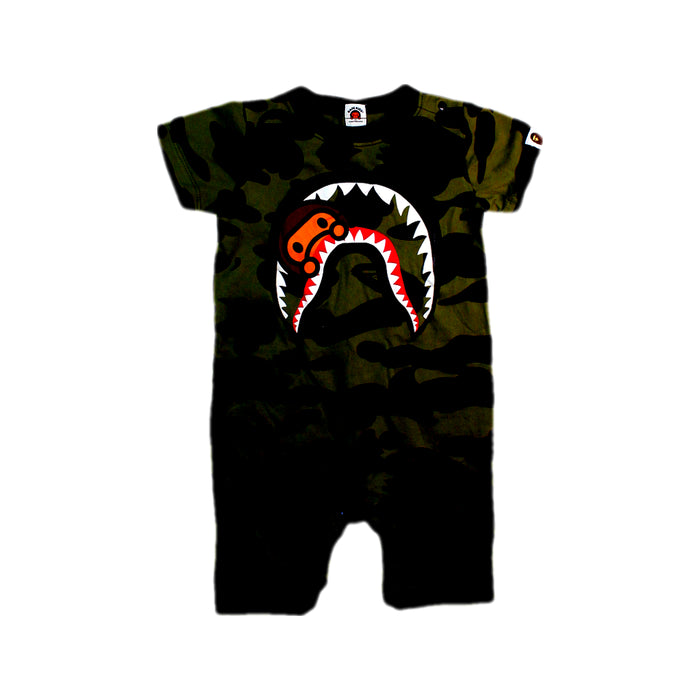 A Green Short Sleeve Rompers from BAPE KIDS in size 12-18M for boy. (Front View)