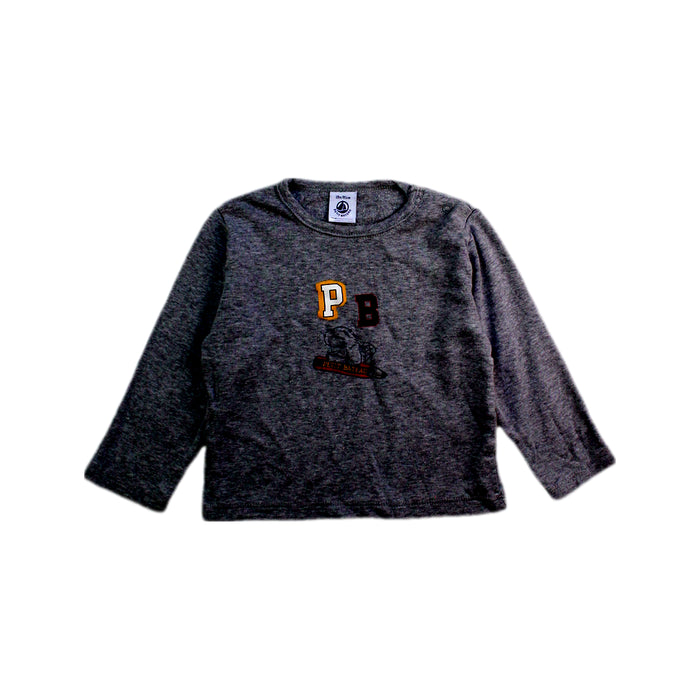 A Grey Long Sleeve T Shirts from Petit Bateau in size 12-18M for boy. (Front View)