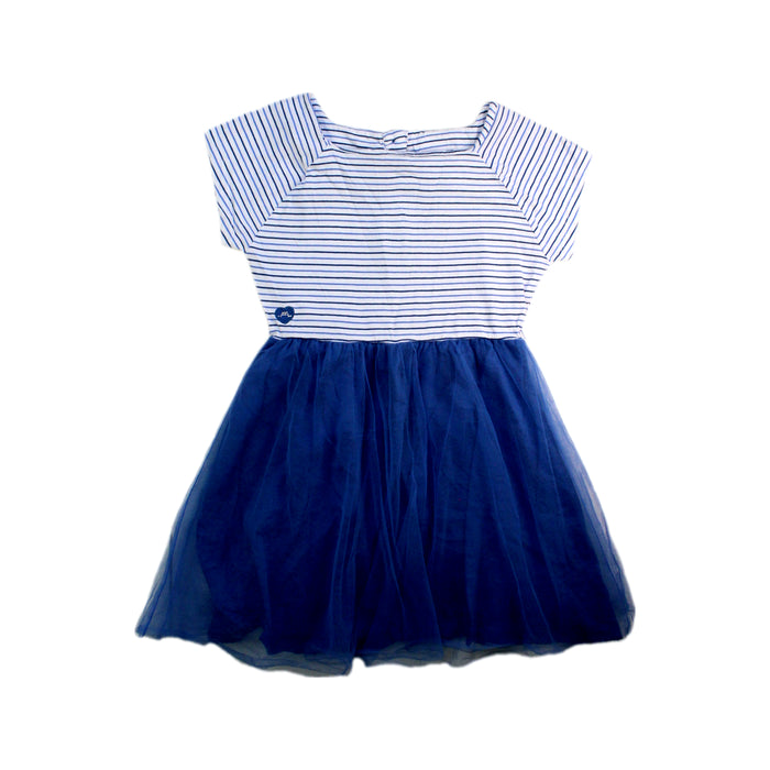 A Blue Short Sleeve Dresses from Chateau de Sable in size 4T for girl. (Front View)