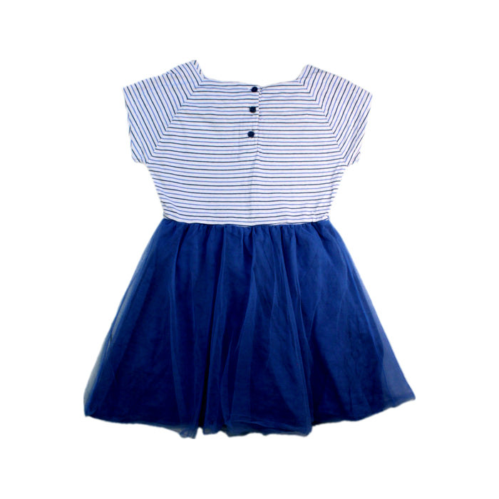 A Blue Short Sleeve Dresses from Chateau de Sable in size 4T for girl. (Back View)