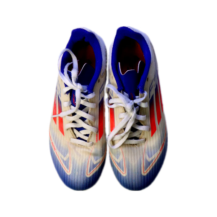A White Cleats/Soccer Shoes from Adidas in size 9Y for boy. (Back View)