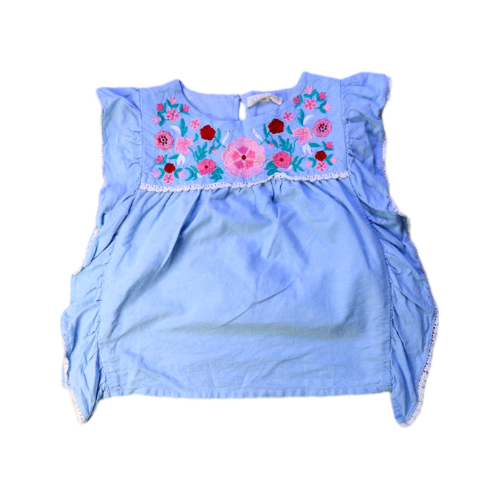 A Blue Sleeveless Tops from Louise Misha in size 6T for girl. (Front View)